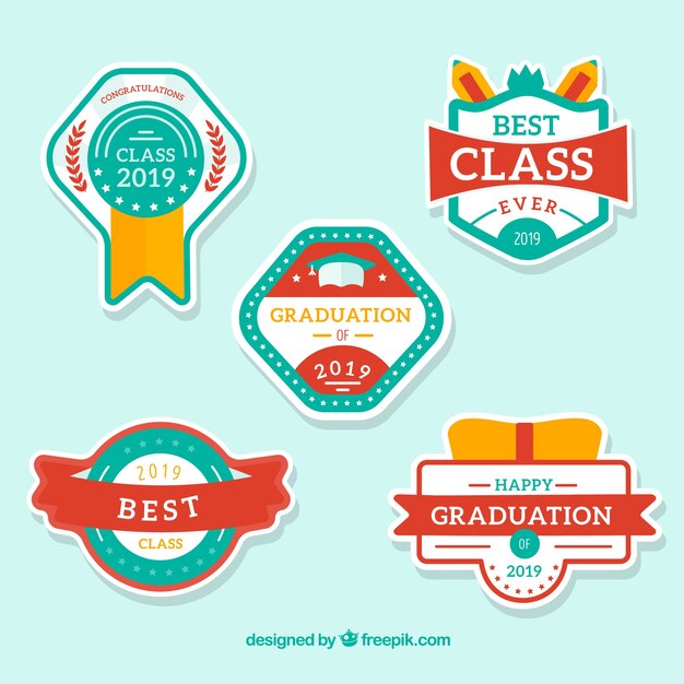 Graduation badges collectie in vlakke stijl