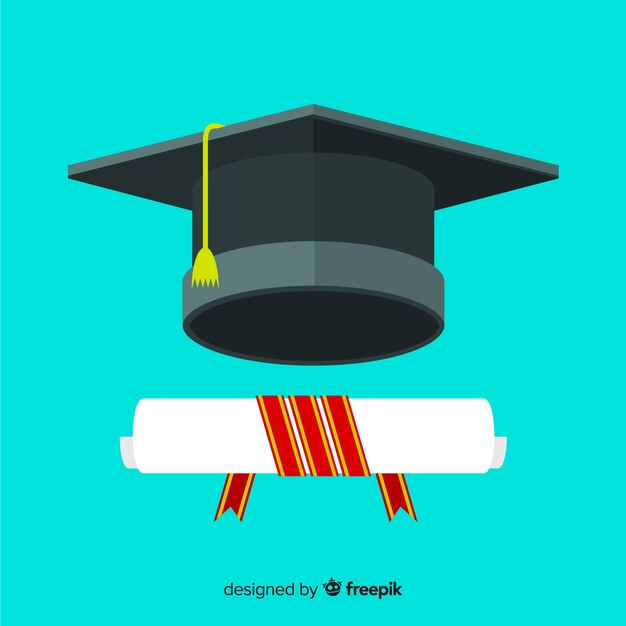 Graduation cap en diploma met plat ontwerp