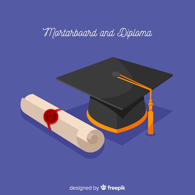 Graduation cap en diploma met plat ontwerp
