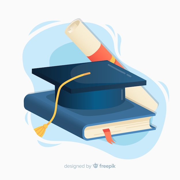 Graduation cap en diploma met plat ontwerp