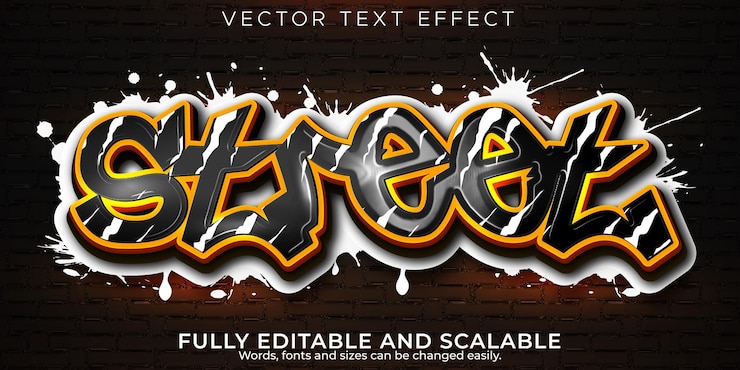 Gratis Vector graffiti-straatteksteffect, bewerkbare spray en zwarte tekststijl