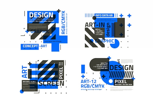 Grafisch ontwerpetikettenpakket in geometrische stijl