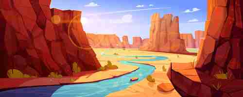 Gratis vector grand canyon en rivier in het nationale park van arizona