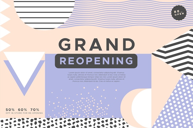 Grand heropening commerciële achtergrond in memphis stijl