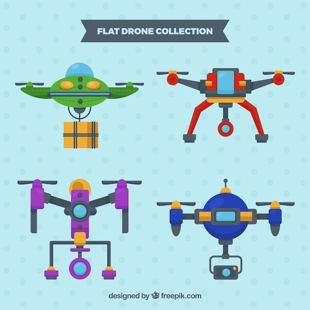 Gratis vector grappig pak kleurrijke drones