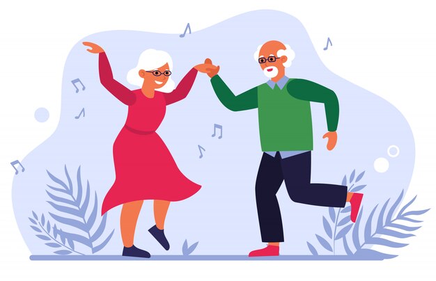 Grappige bejaarde echtpaar dansen
