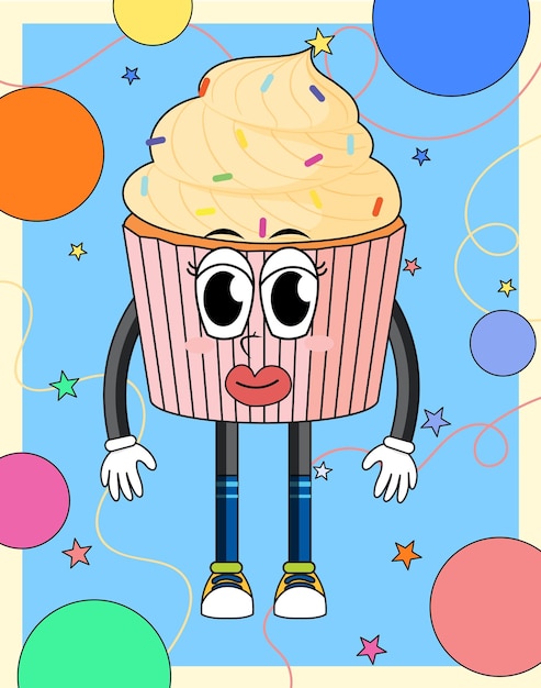 Gratis vector grappige cupcake stripfiguur