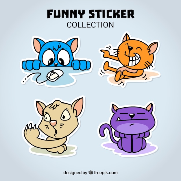 Gratis vector grappige kat sticker collectie