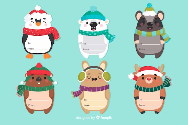 Gratis vector grappige kerst dierlijke karakters met sjaals