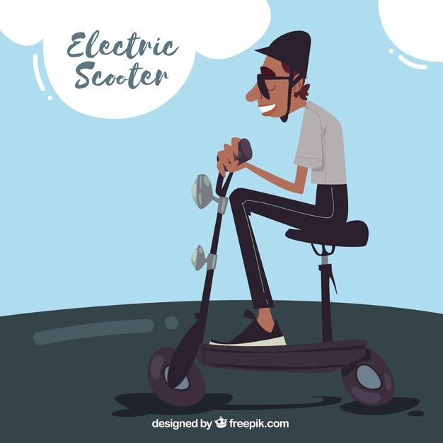 Grappige man op elektrische scooter