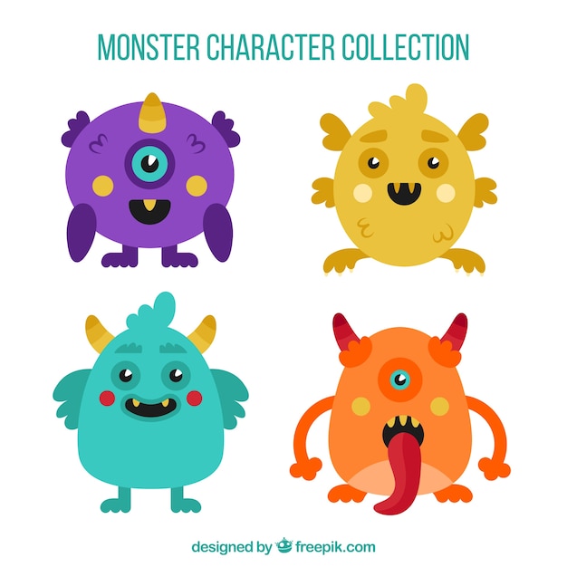 Grappige monsters collectie in vlakke stijl