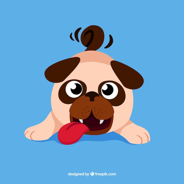 Gratis vector grappige pug met plat ontwerp