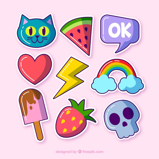 Gratis vector grappige reeks mooie stickers