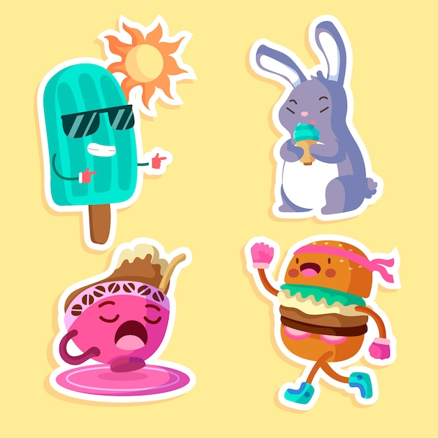 Gratis vector grappige sticker handgetekende set