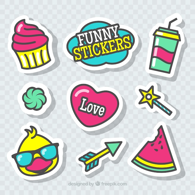 Gratis vector grappige stickers met schattige stijl