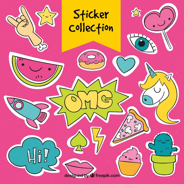 Gratis vector grappige stickerscollectie