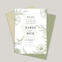 Gratis vector gravure van handgetekende bloemen bruiloft uitnodiging sjabloon