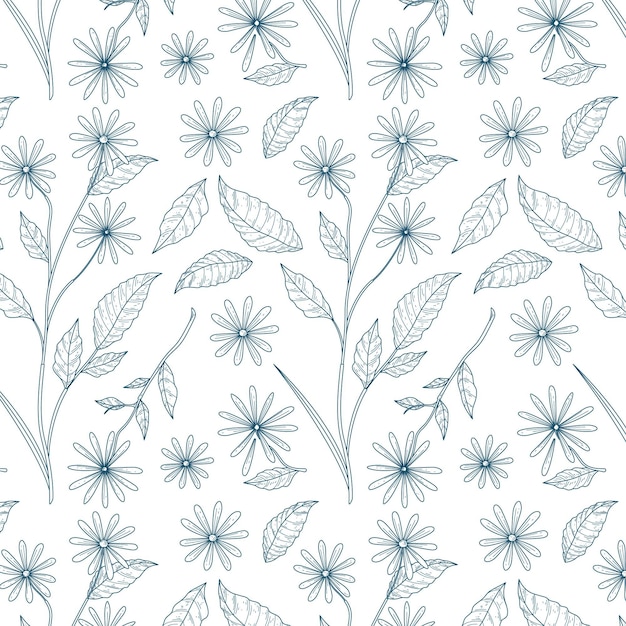 Gravure van handgetekende botanische patroon