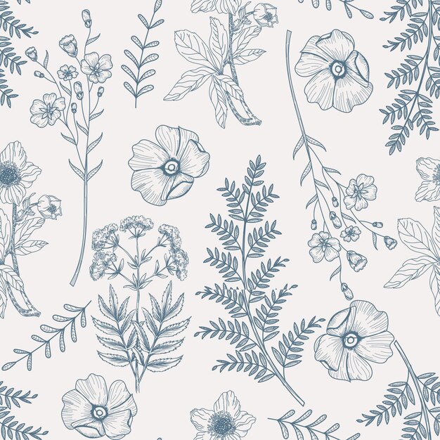 Gravure van handgetekende botanische patroon