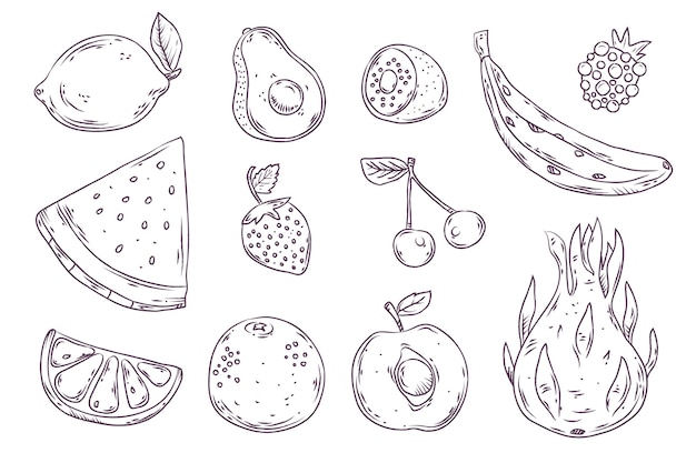 Gratis vector gravure van handgetekende fruitcollectie