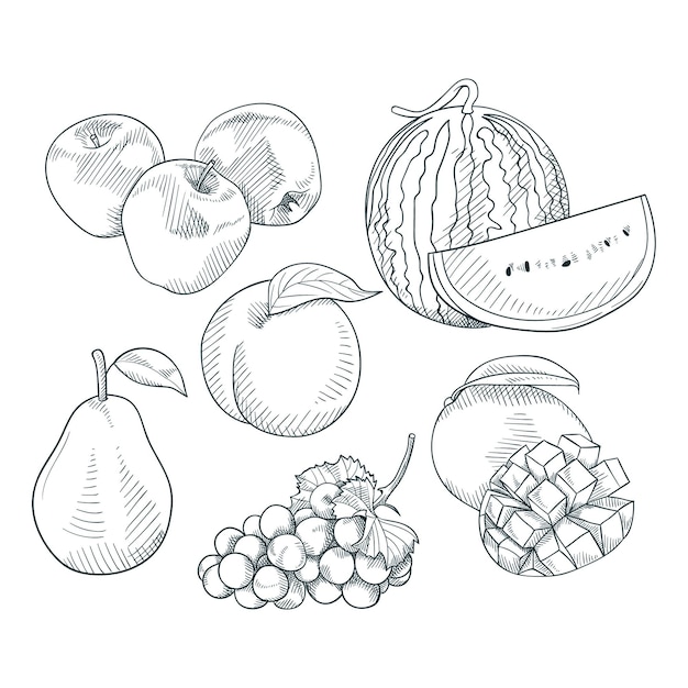 Gratis vector gravure van handgetekende fruitcollectie