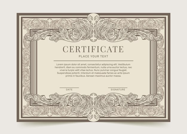 Gravure van handgetekende siercertificaatsjabloon