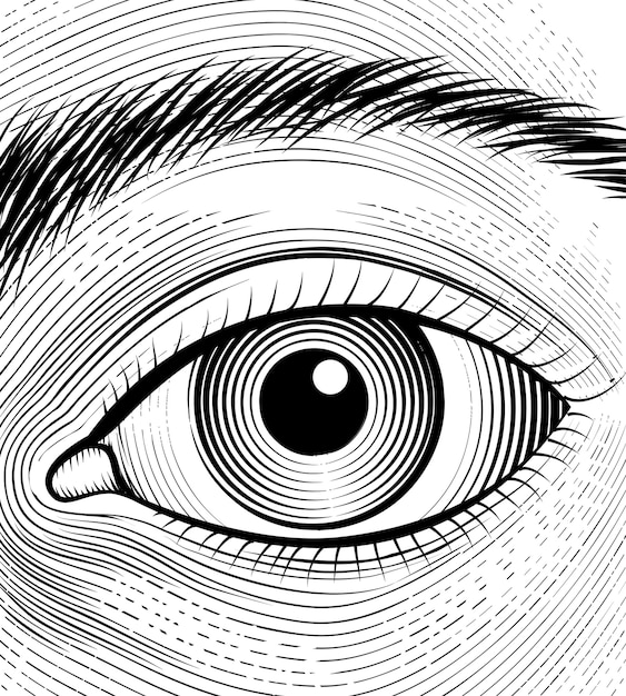 Gravure van menselijk oog. Schets ogen close-up op een witte achtergrond.
