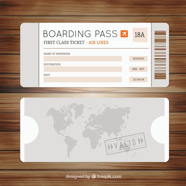 Grey boarding pass met decoratieve kaart