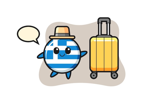 Griekenland vlag badge cartoon afbeelding met bagage op vakantie