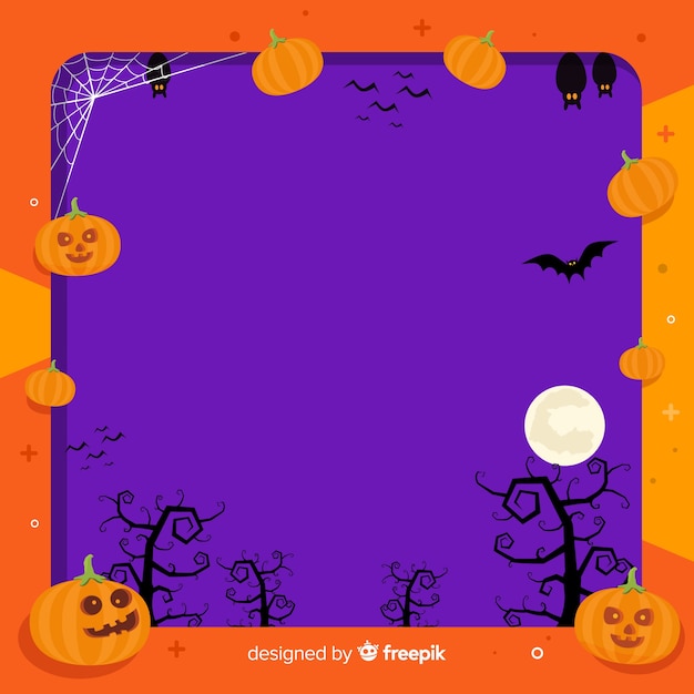 Gratis vector griezelig halloween-frame met plat ontwerp