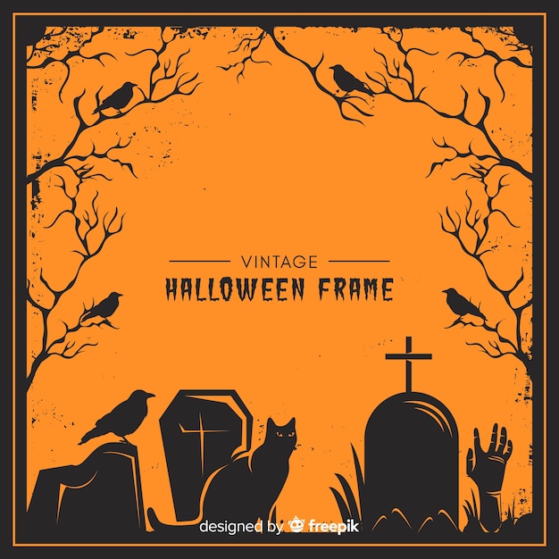 Gratis vector griezelig halloween-frame met vintage stijl