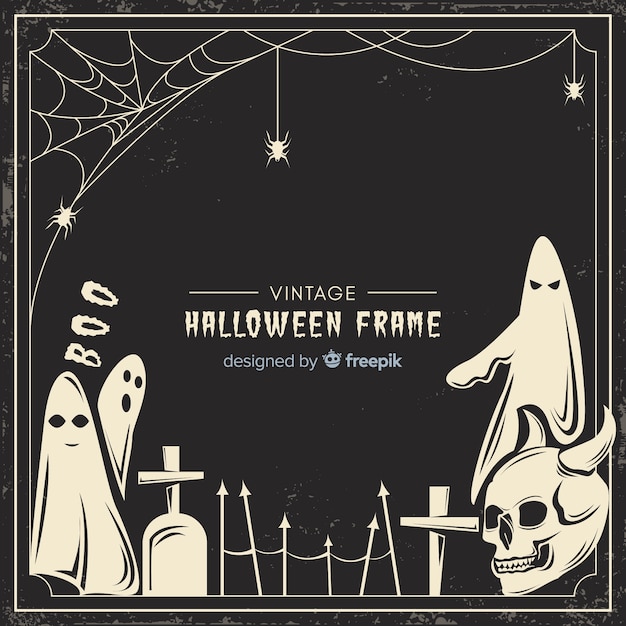 Gratis vector griezelig halloween-frame met vintage stijl