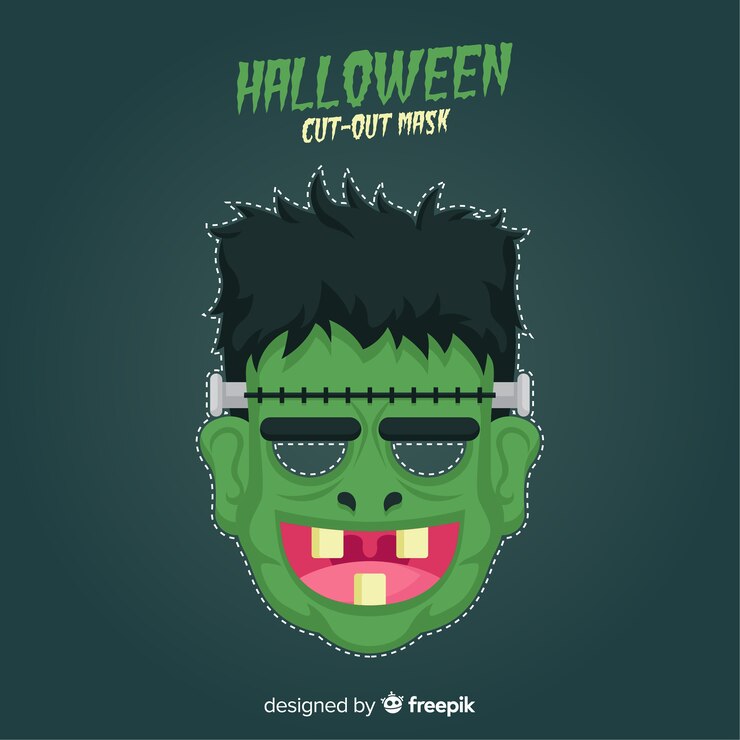 Gratis Vector griezelig halloween-masker met vlak ontwerp