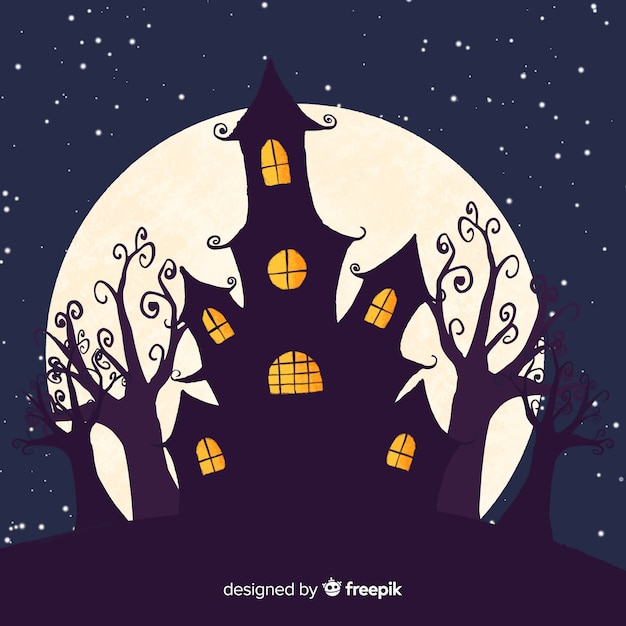 Gratis vector griezelig hand getrokken halloween spookhuis