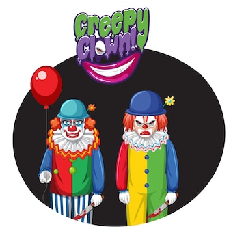 Griezelige clown-badge met twee enge clowns