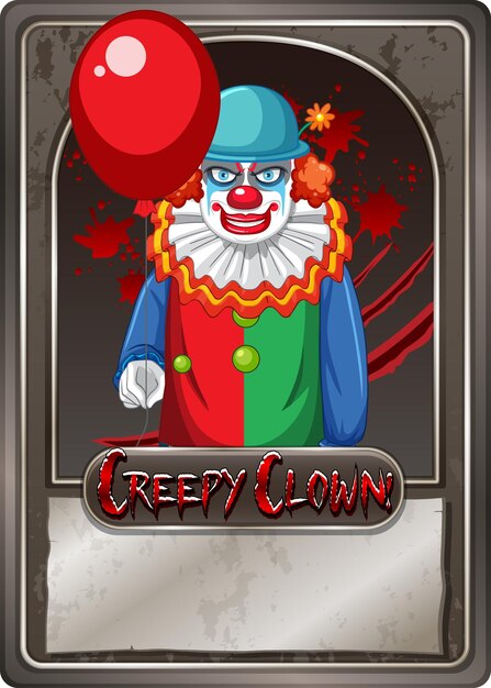 Gratis vector griezelige clown karakter spelkaartsjabloon