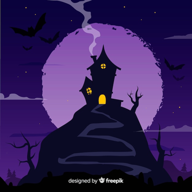 Griezelige Halloween-achtergrond met vlak ontwerp