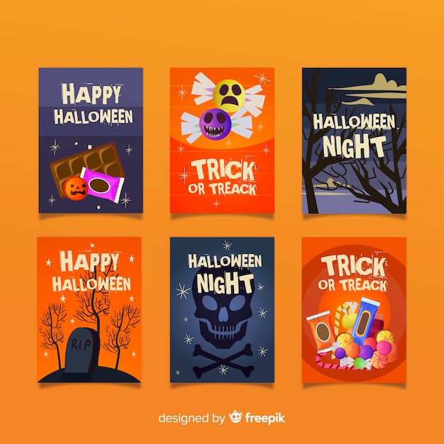 Gratis vector griezelige halloween-kaartcollectie