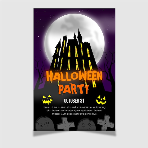 Gratis vector griezelige halloween-partijaffiche met realistisch ontwerp