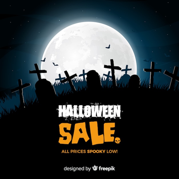 Gratis vector griezelige halloween-verkoopsamenstelling met realistisch ontwerp