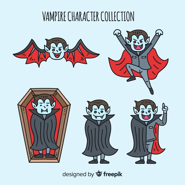 Griezelige hand getrokken vampier karakter collectie