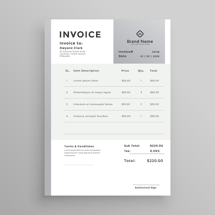 Gratis Vector grijs ontwerp met professionele factuursjabloon