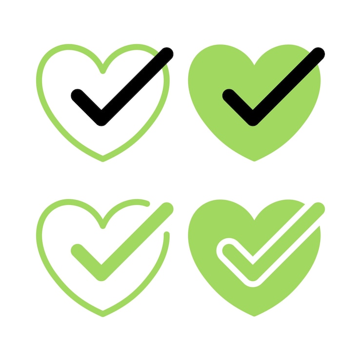 Gratis Vector groen check mark harten set