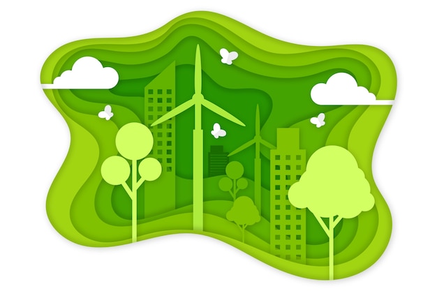 Gratis vector groen ecologieconcept in document stijl