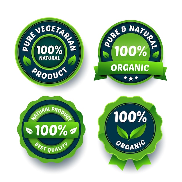 Gratis vector groene 100% natuurlijke badge-collectie