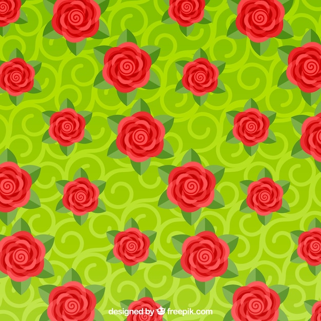 Gratis vector groene achtergrond met rode rozen