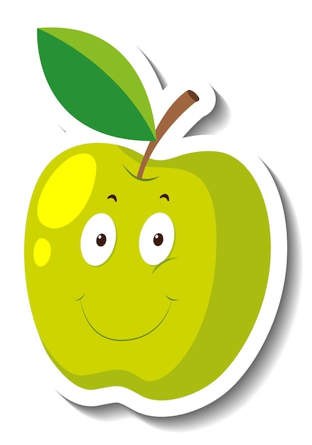 Gratis vector groene appel met smileygezicht in cartoonstijl