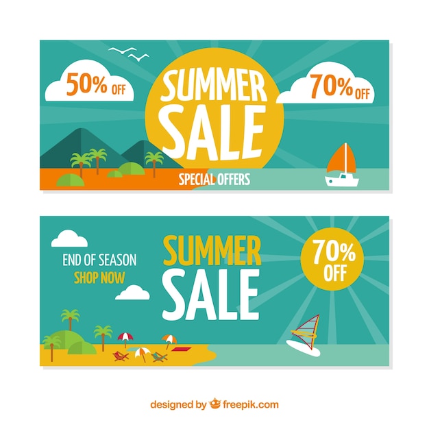 Gratis vector groene creatieve zomer verkoop banners