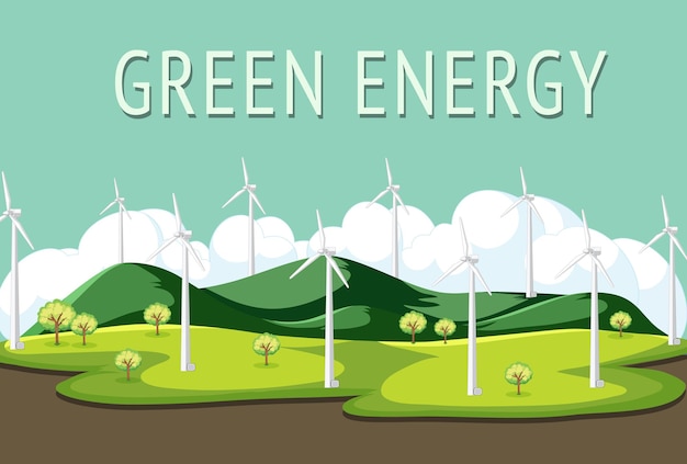 Gratis vector groene energie opgewekt door windturbine