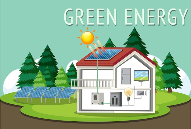 Gratis vector groene energie opgewekt door zonnepaneel